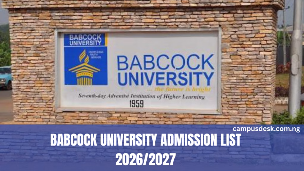 BABCOCK UNIVERSITY ADMISSION LIST 2026/2027