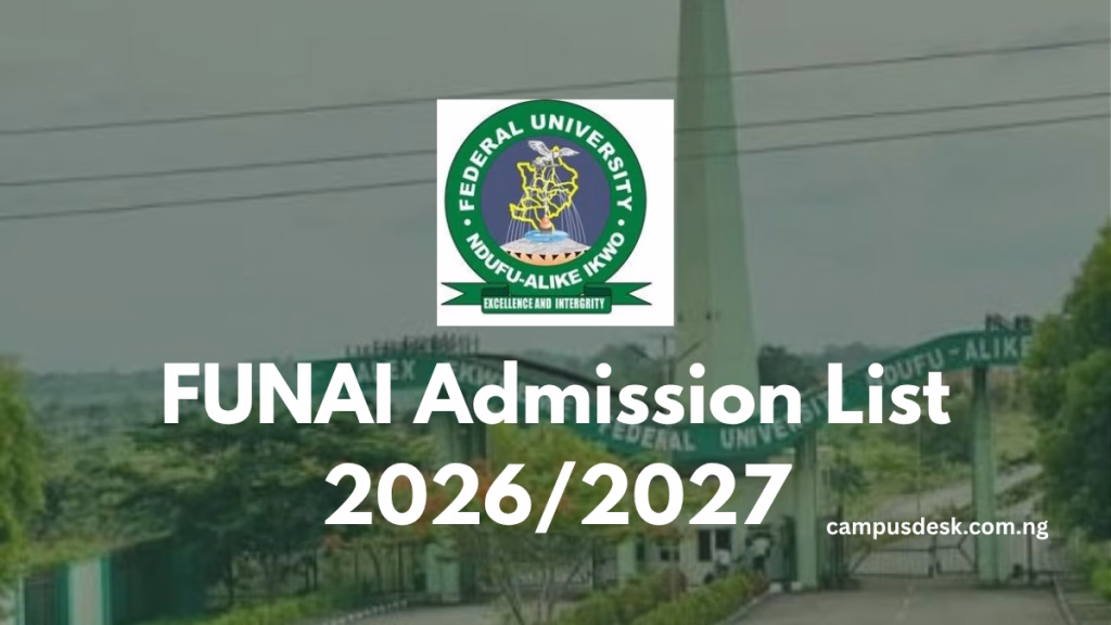 FUNAI Admission List 2026/2027