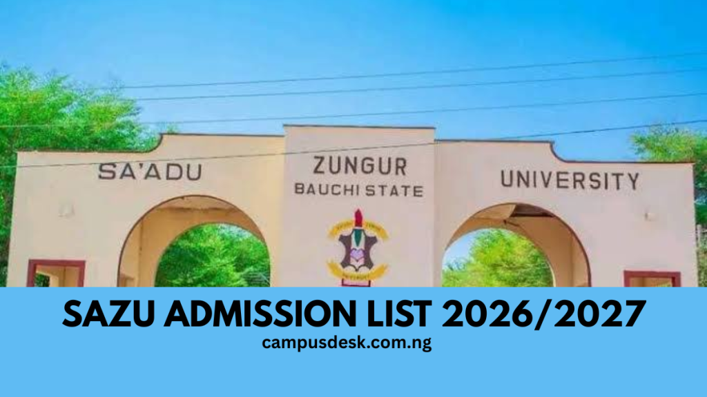 SAZU ADMISSION LIST 2026/2027
