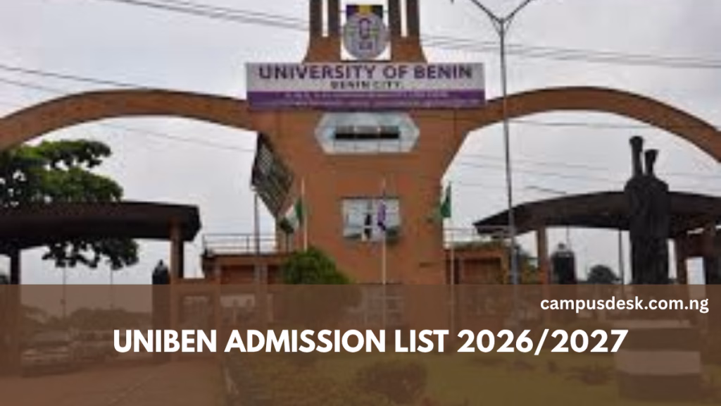 UNIBEN ADMISSION LIST 2026/2027